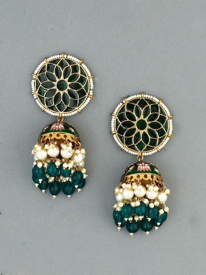 earrings - Bling Bag Emerald Gamini Lotus Designer Jhumki