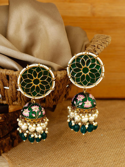 earrings - Bling Bag Emerald Gamini Lotus Designer Jhumki