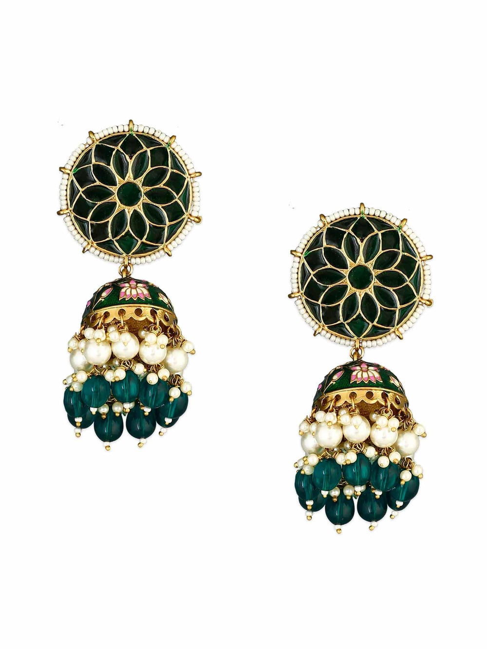 earrings - Bling Bag Emerald Gamini Lotus Designer Jhumki