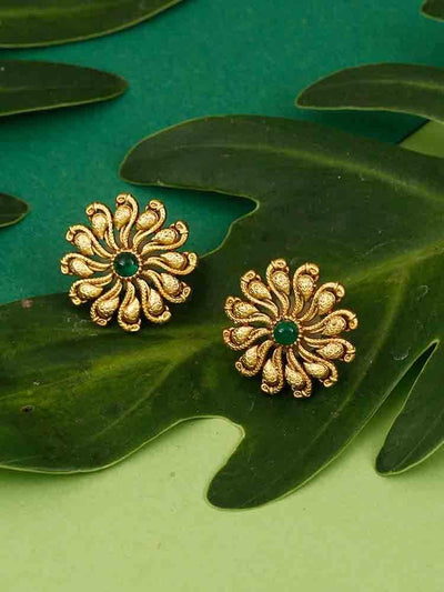 earrings - Bling Bag Emerald Riddhi Gold Plated Studs