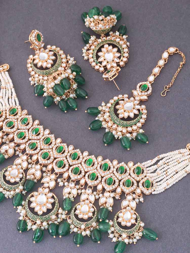 Emerald Rithya Kundan Jewellery Set