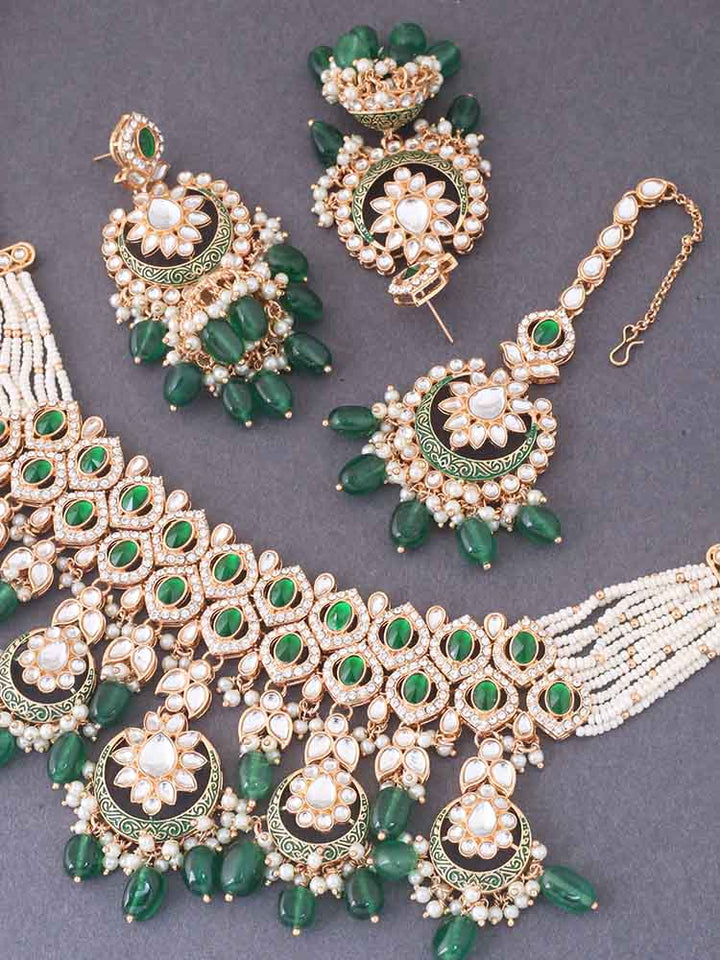 Emerald Rithya Kundan Jewellery Set