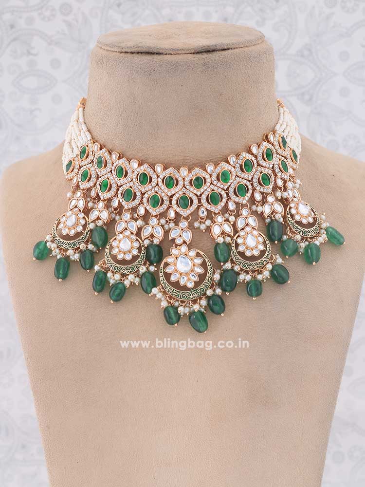 Emerald Rithya Kundan Jewellery Set