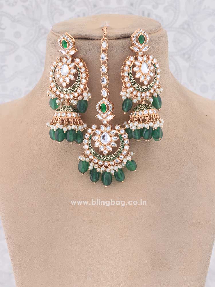 Emerald Rithya Kundan Jewellery Set