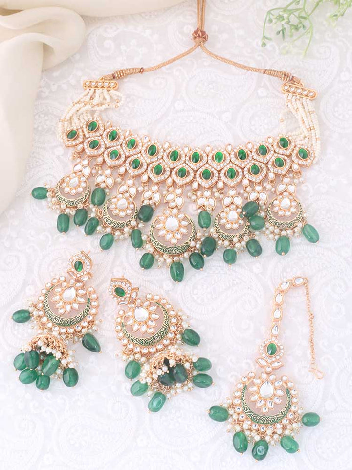 Emerald Rithya Kundan Jewellery Set