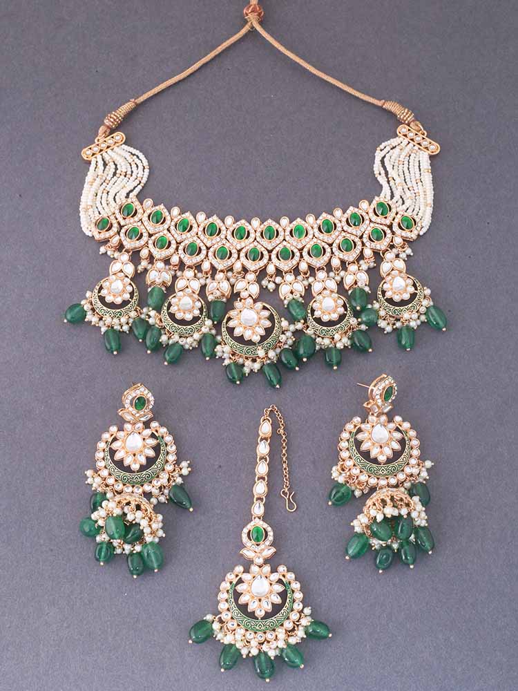 Emerald Rithya Kundan Jewellery Set