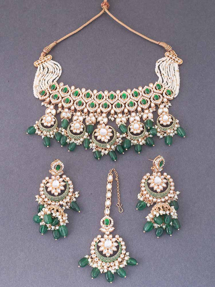 Emerald Rithya Kundan Jewellery Set