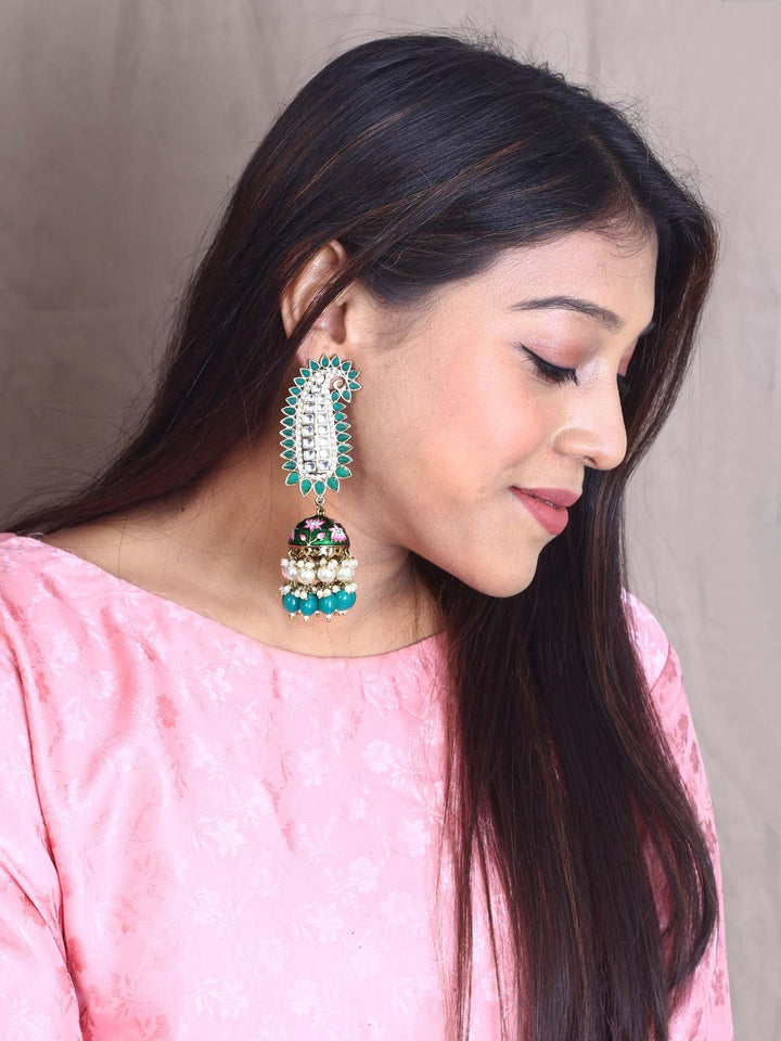 earrings - Bling Bag Emerald Kaashi Designer Jhumkis