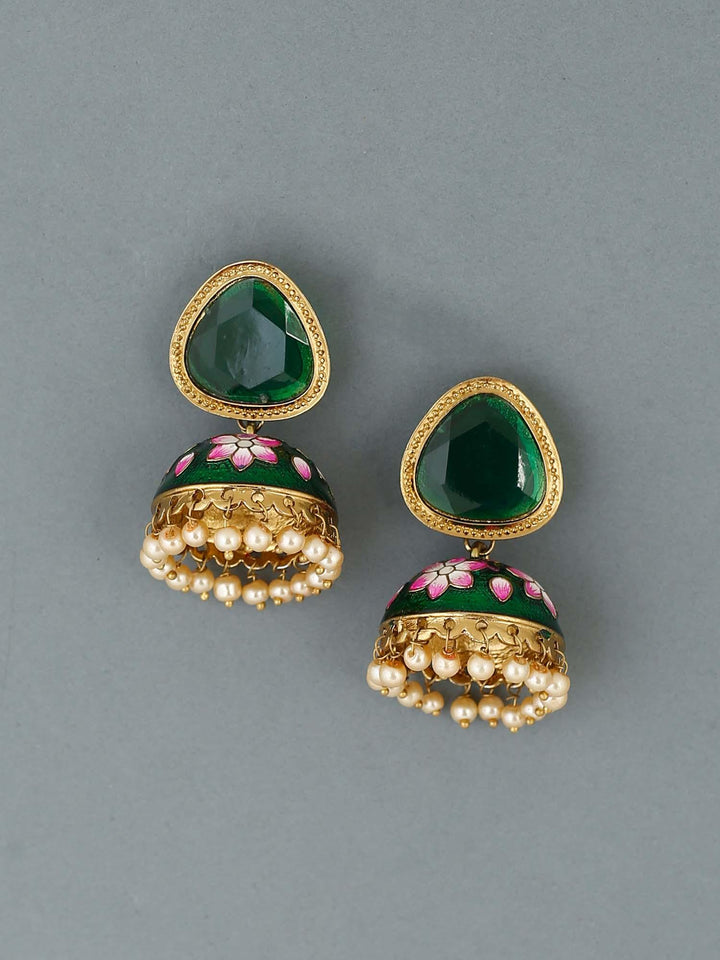earrings - Bling Bag Emerald Lily Shesha Meenakari Jhumkis