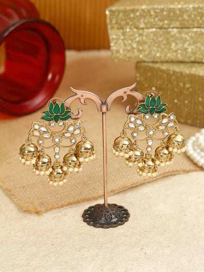 earrings - Bling Bag Emerald Lotus Multiple Jhumkis