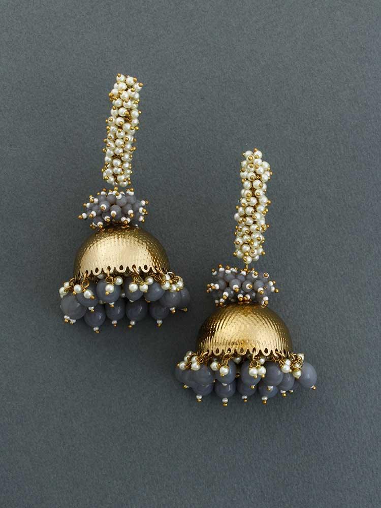 Grey Jivansh Jhumkis - Bling Bag