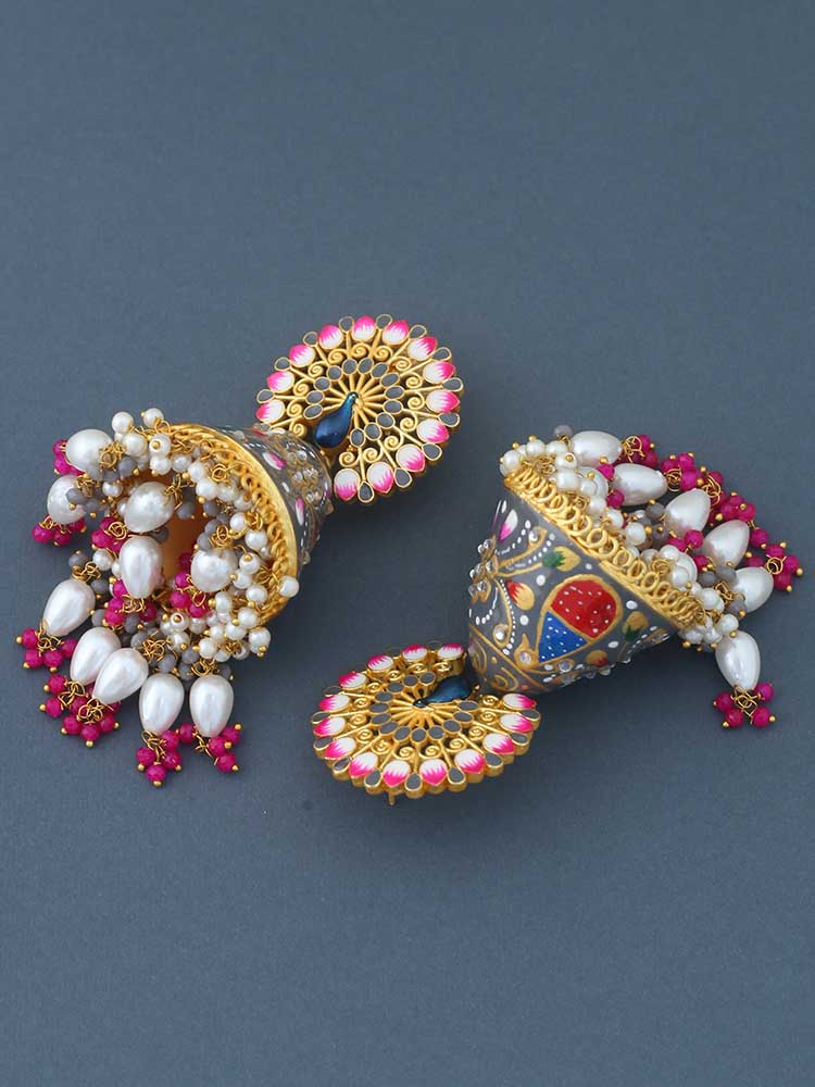 Grey Mahek Meena Jhumkis