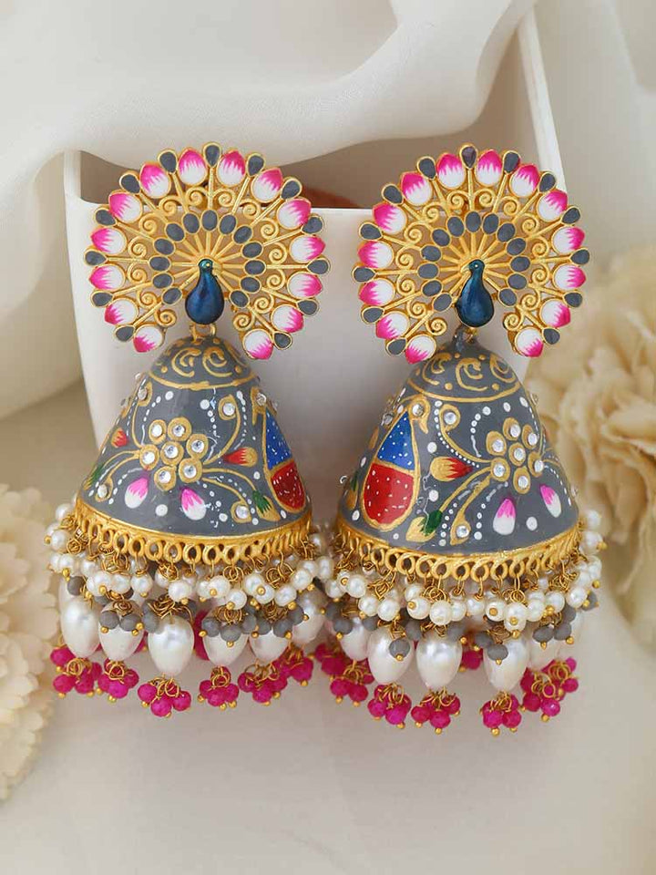 Grey Mahek Meena Jhumkis
