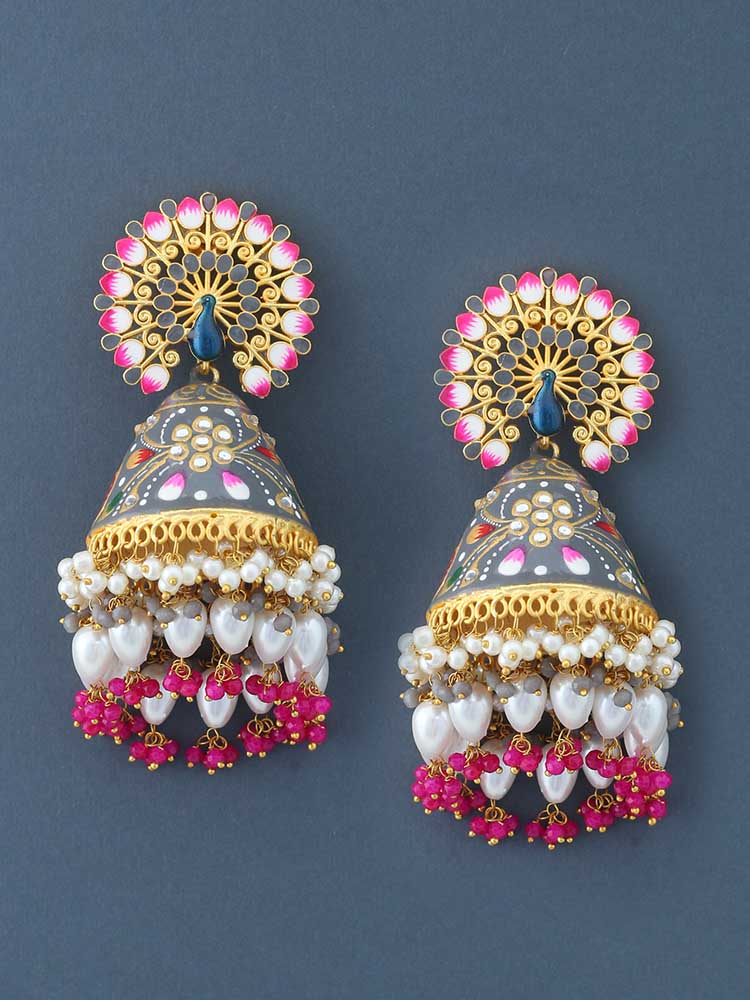 Grey Mahek Meena Jhumkis