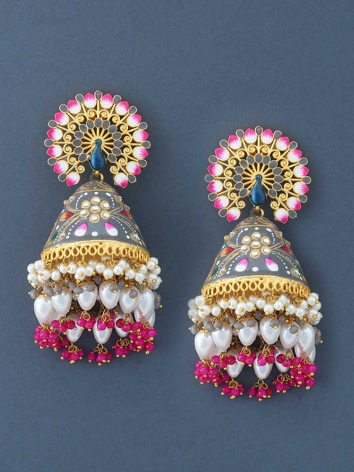 Grey Mahek Meena Jhumkis