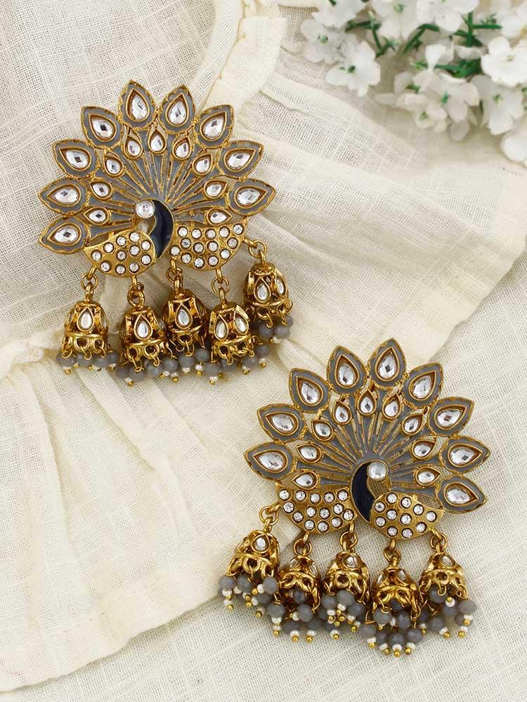 Grey Mayur Jhumkis - Bling Bag