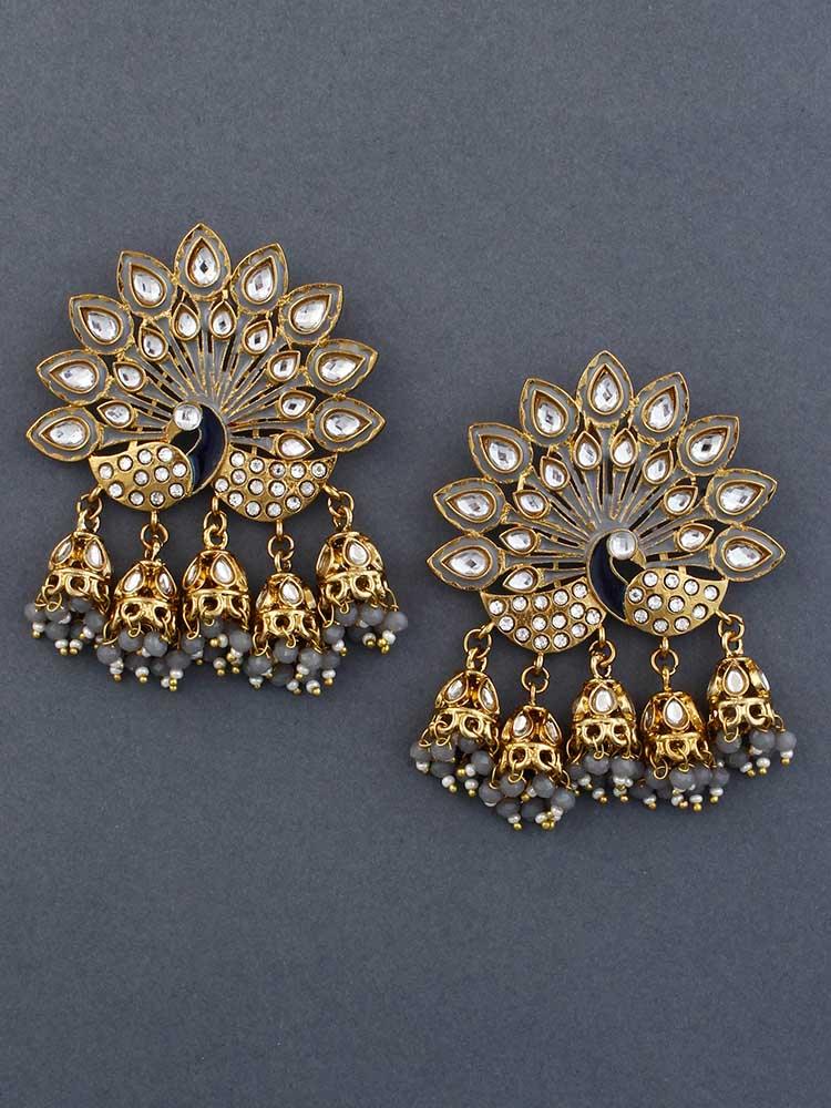 Grey Mayur Jhumkis - Bling Bag