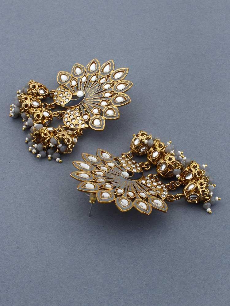 Grey Mayur Jhumkis - Bling Bag