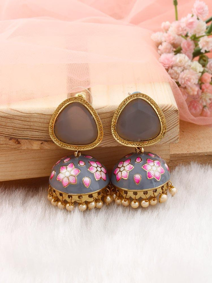 Grey Shesha Meenakari Jhumkis - Bling Bag