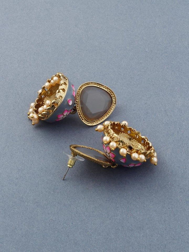 Grey Shesha Meenakari Jhumkis - Bling Bag