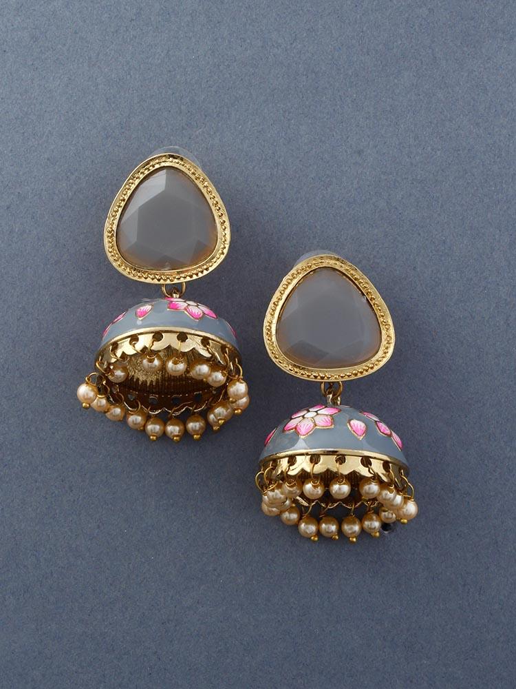Grey Shesha Meenakari Jhumkis - Bling Bag