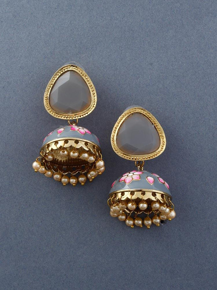 Grey Shesha Meenakari Jhumkis - Bling Bag