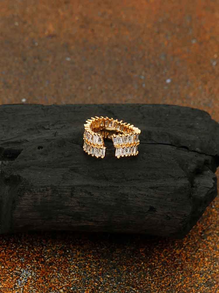 rings - Bling Bag Golden Adjustable Teesta Zirconia Ring
