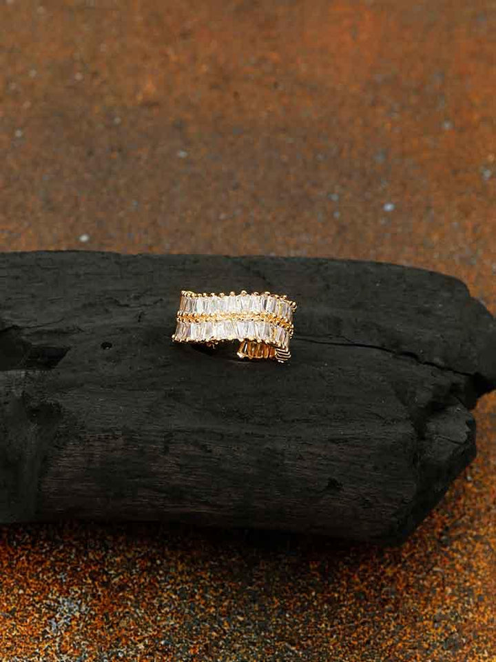rings - Bling Bag Golden Adjustable Teesta Zirconia Ring
