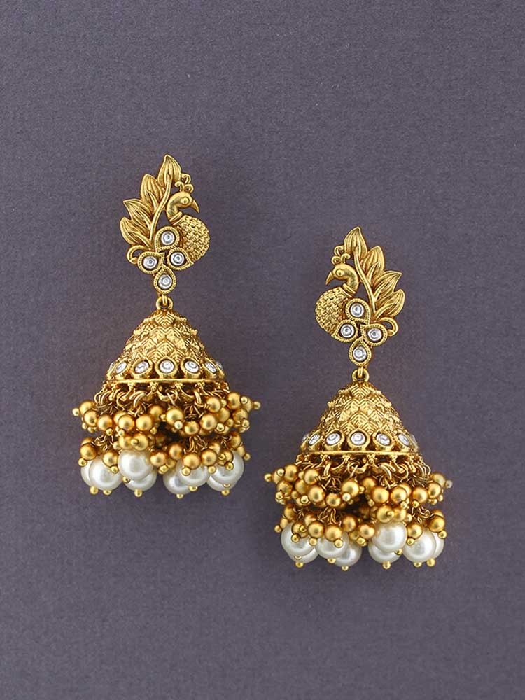 Golden Shurama Jhumkis