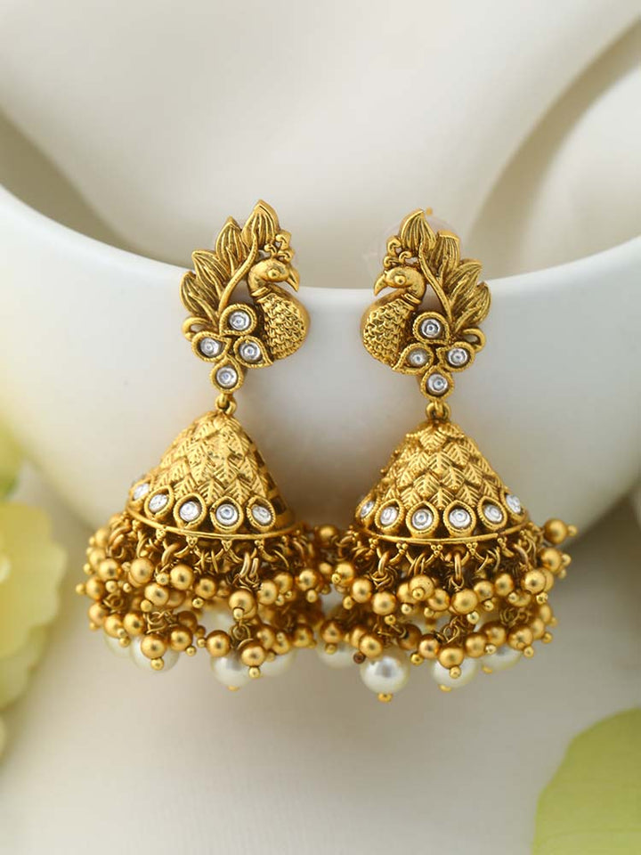 Golden Shurama Jhumkis