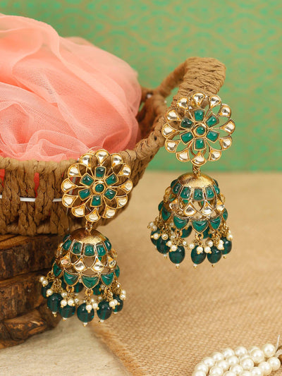 earrings - Bling Bag Green Malka Designer Jhumkis