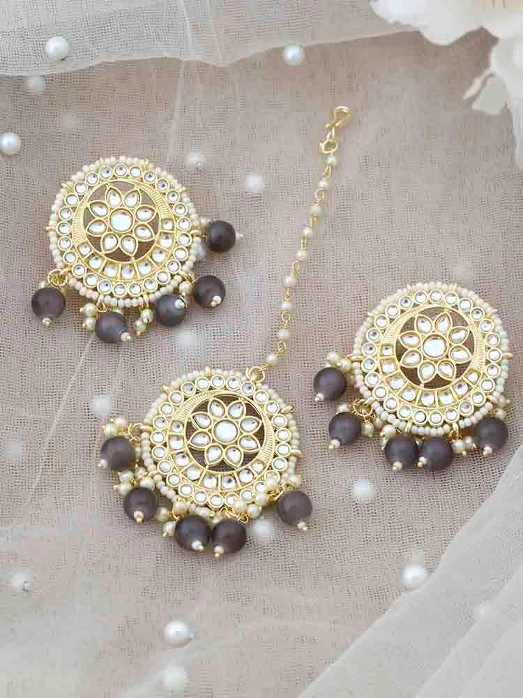 Grey Digambar Maang Tikka Set - Bling Bag