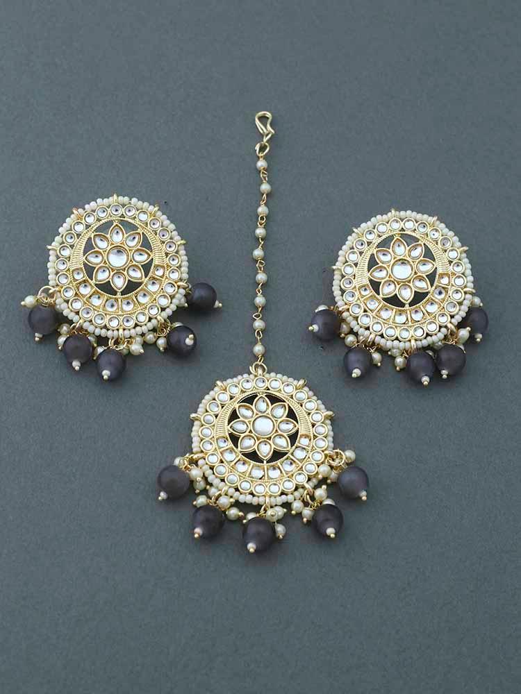 Grey Digambar Maang Tikka Set - Bling Bag