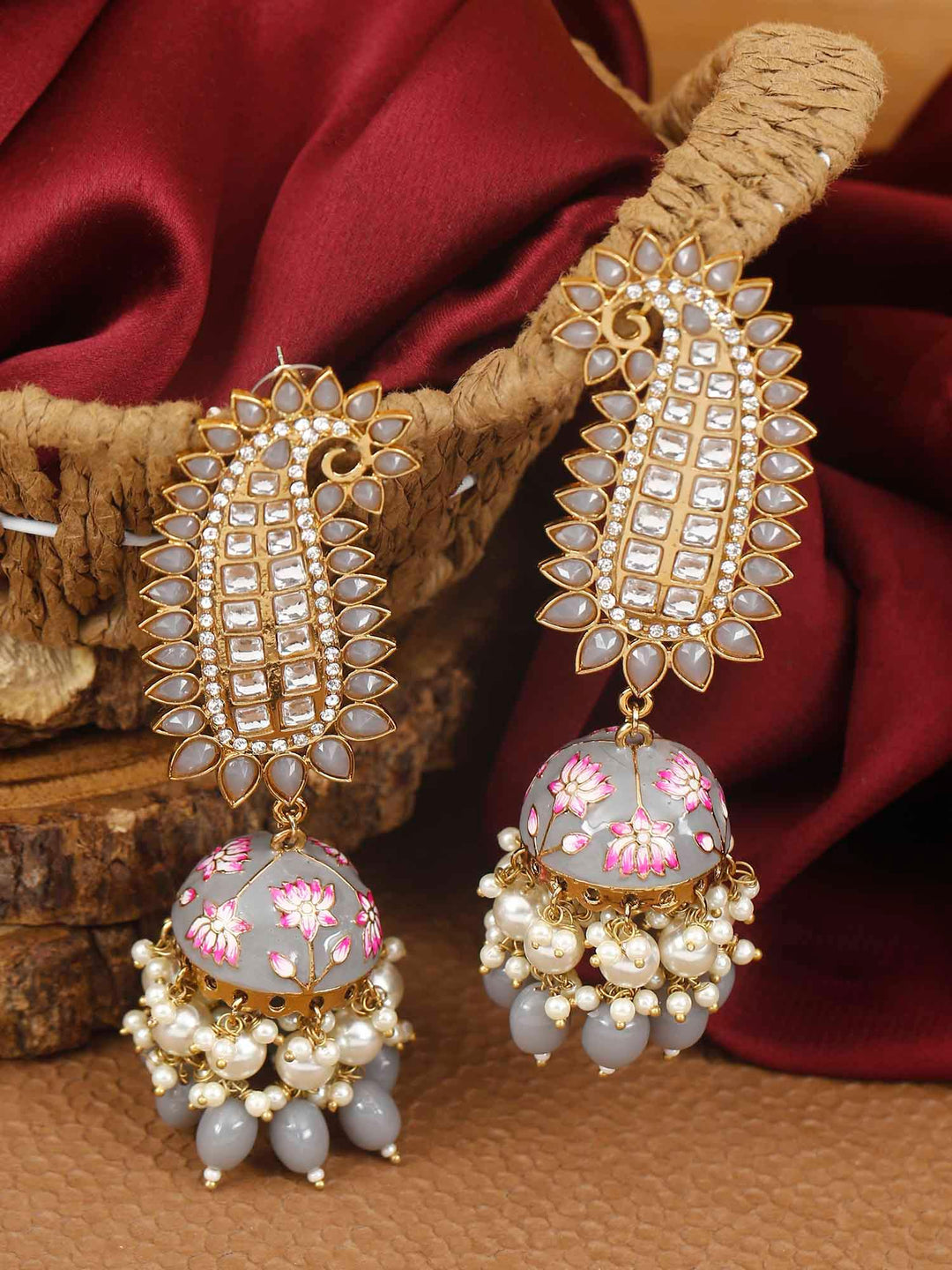 earrings - Bling Bag Grey Kaashi Designer Jhumkis