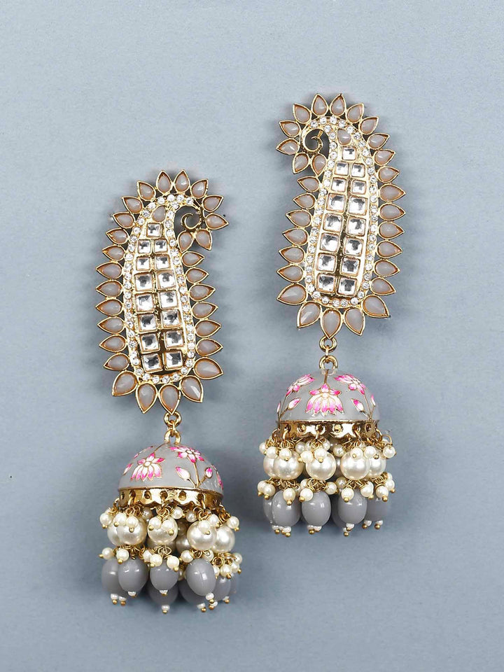 earrings - Bling Bag Grey Kaashi Designer Jhumkis