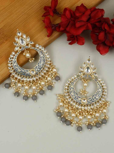 earrings - Bling Bag Grey Kabir Chaandbali Earrings