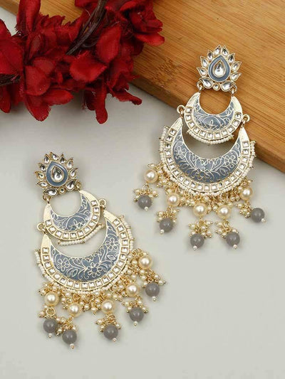 earrings - Bling Bag Grey Khushal Chaandbali Earrings