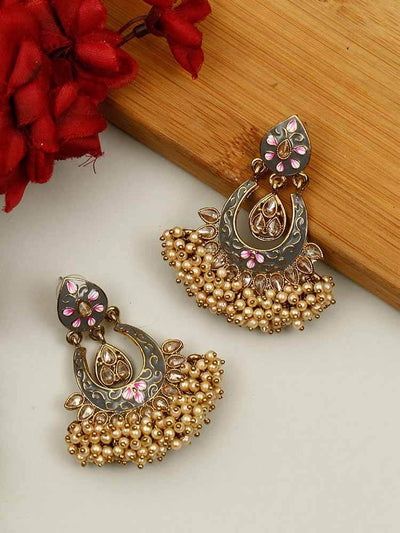 earrings - Bling Bag Grey Vilas Chaandbali Earrings