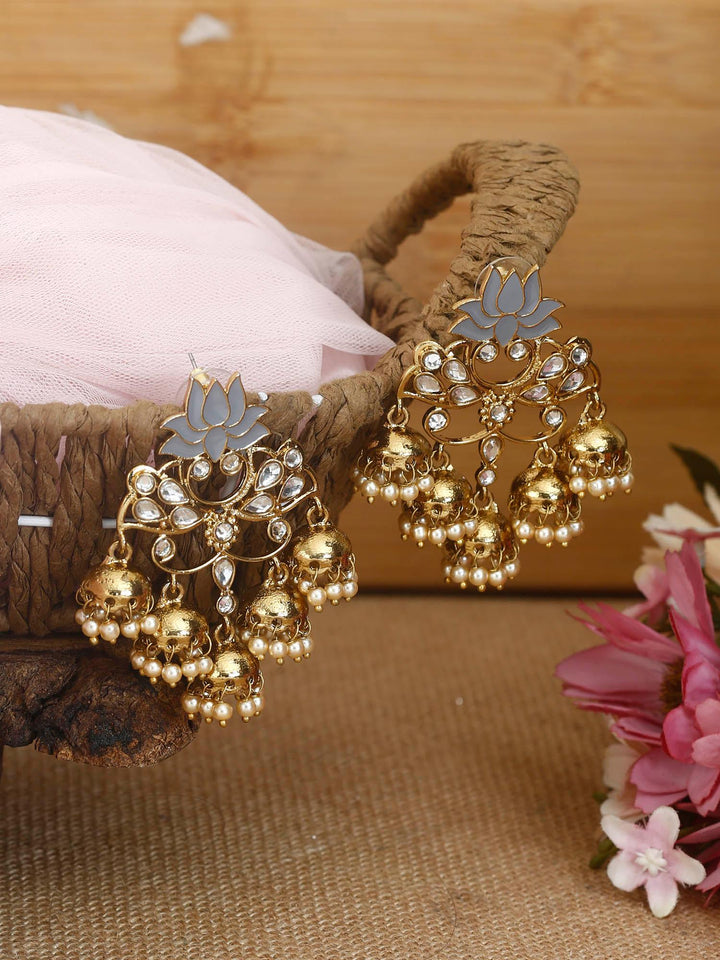 earrings - Bling Bag Grey Lotus Multiple Jhumkis