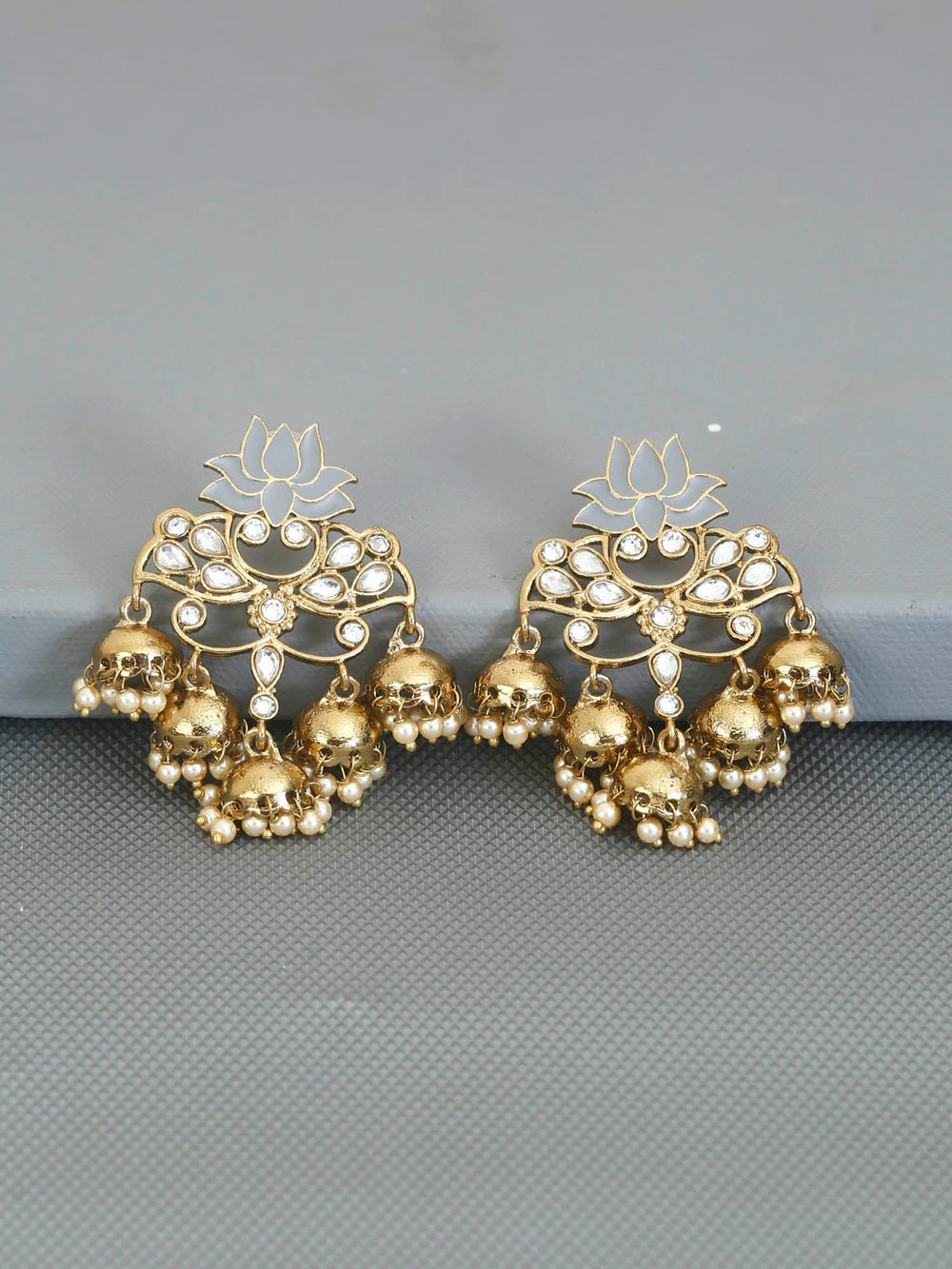 earrings - Bling Bag Grey Lotus Multiple Jhumkis