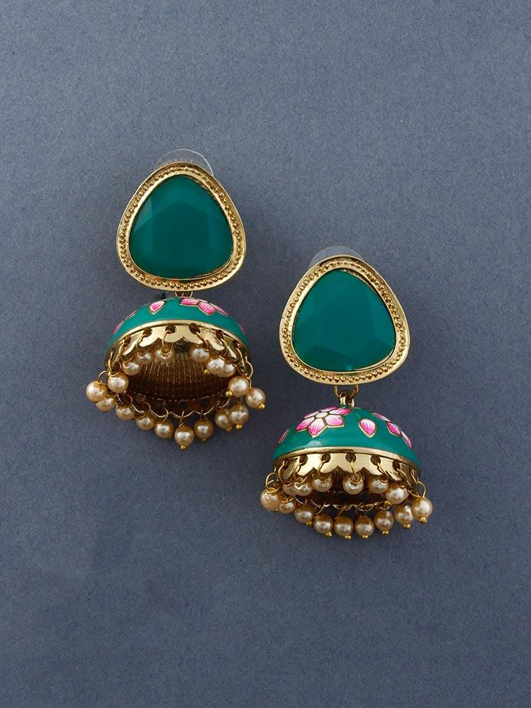 Jade Shesha Meenakari Jhumkis - Bling Bag