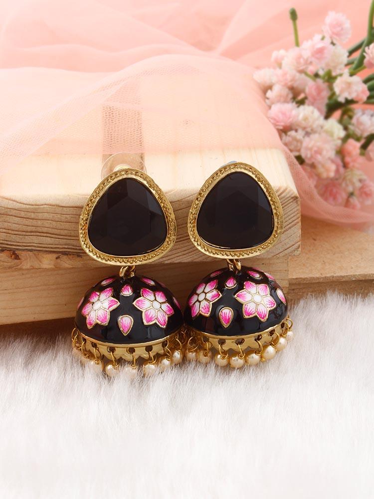 Jet Shesha Meenakari Jhumkis - Bling Bag