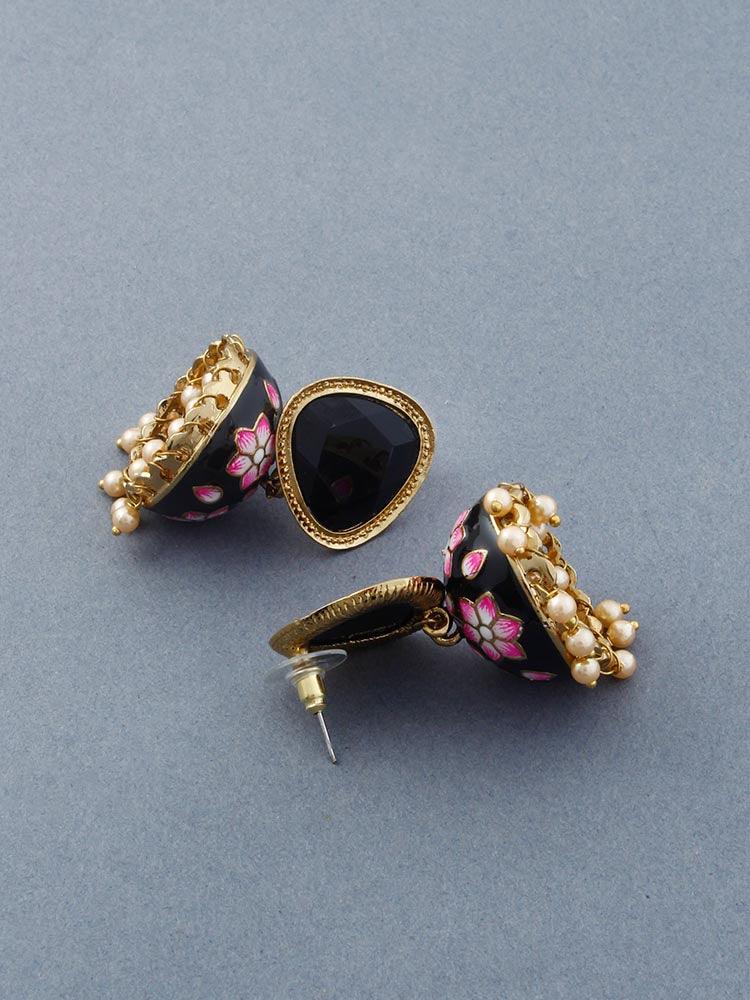 Jet Shesha Meenakari Jhumkis - Bling Bag