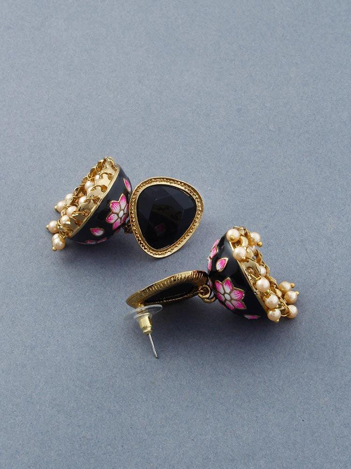 Jet Shesha Meenakari Jhumkis - Bling Bag