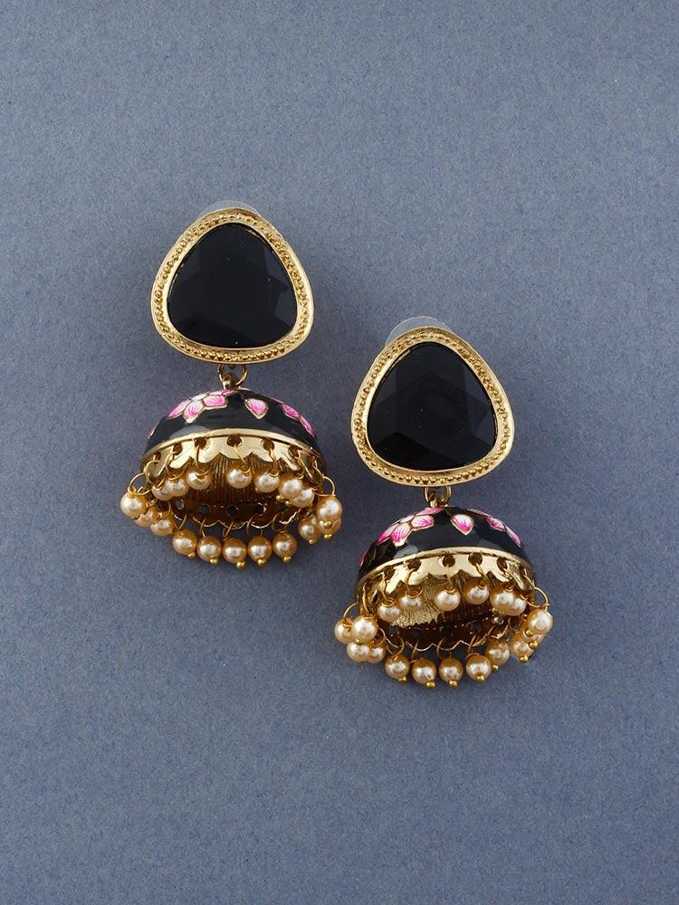 Jet Shesha Meenakari Jhumkis - Bling Bag