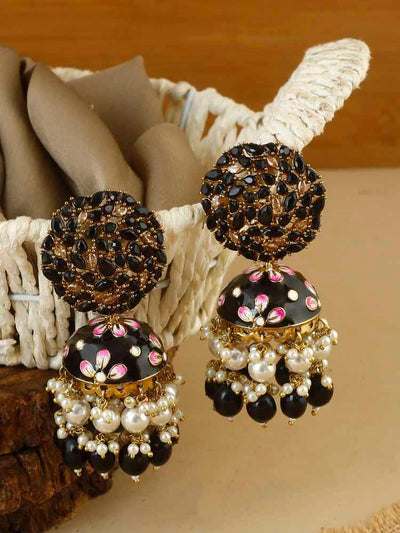 earrings - Bling Bag Jet Daliha Jhumki Earrings