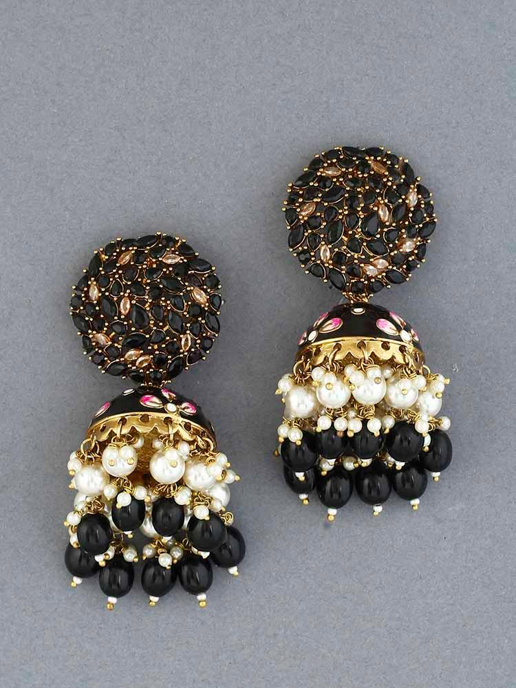 earrings - Bling Bag Jet Daliha Jhumki Earrings