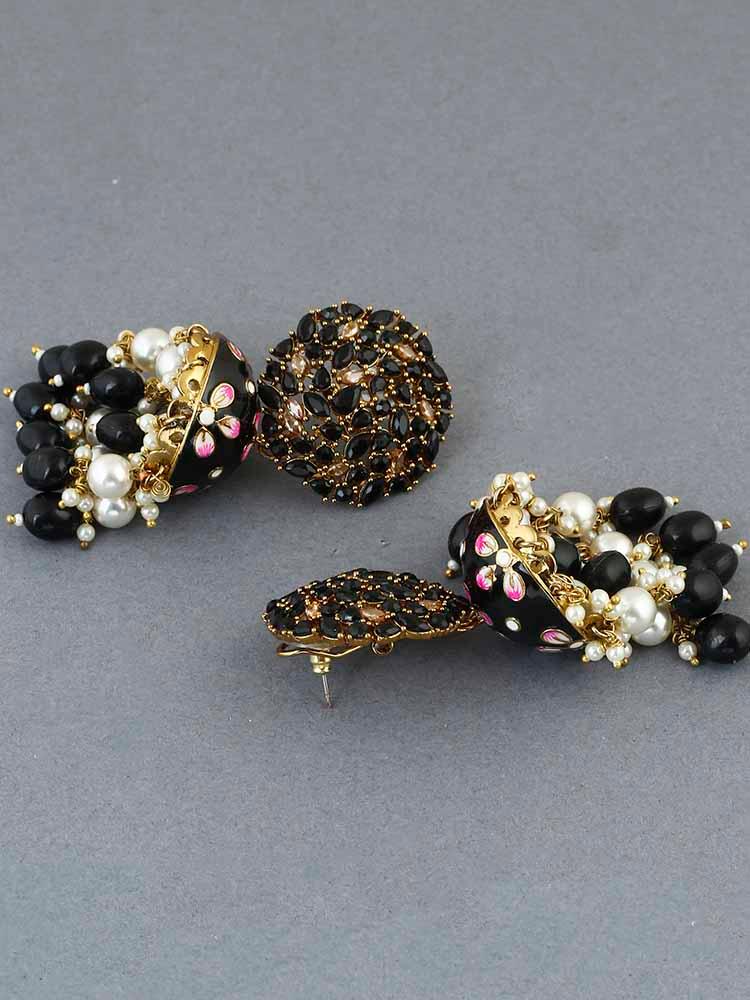 earrings - Bling Bag Jet Daliha Jhumki Earrings