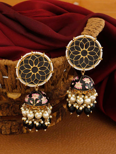 earrings - Bling Bag Jet Gamini Lotus Designer Jhumki