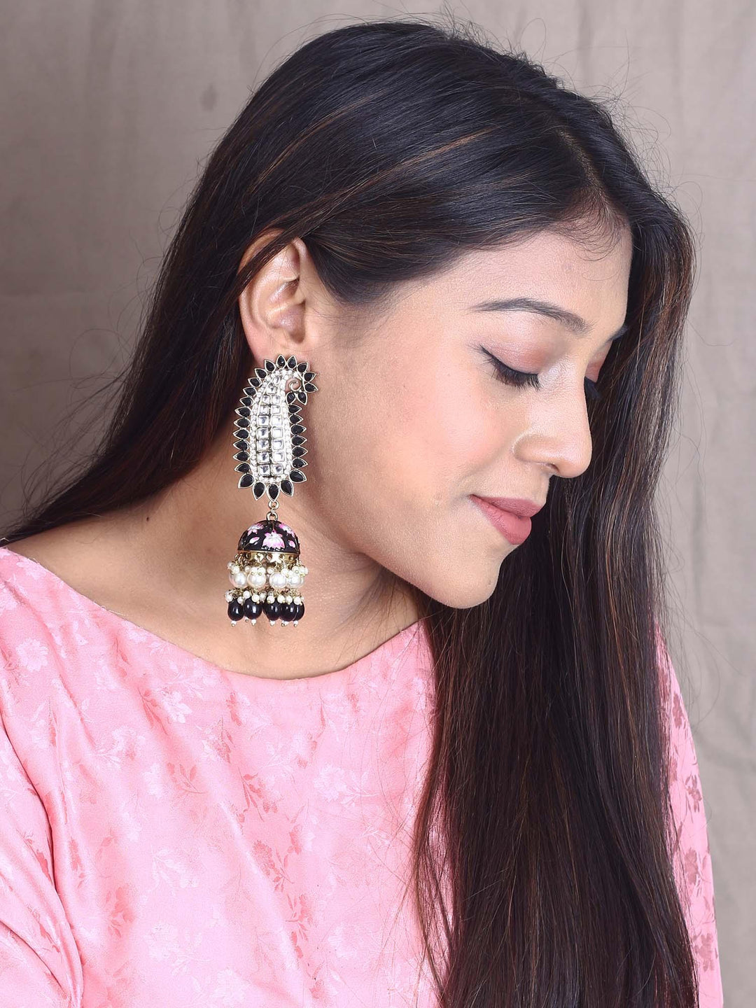 earrings - Bling Bag Jet Kaashi Designer Jhumkis